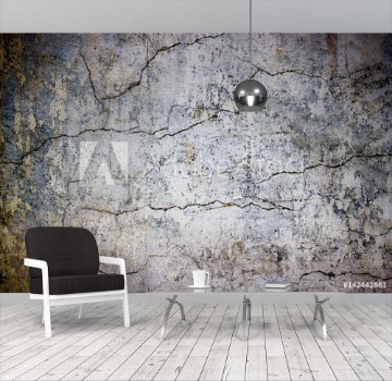 Picture of Cracked concrete wall covered with gray cement texture as background for design